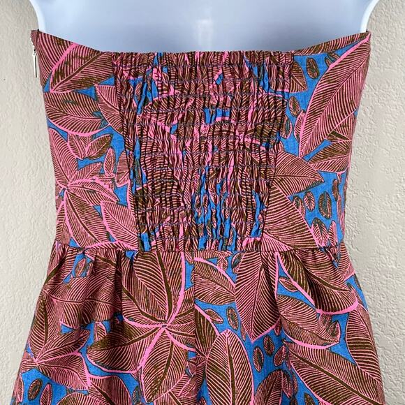 Rachel Roy Pink Green Tropical Linen Blend Pleated Strapless Mini Sheath Dress 0 - Picture 10 of 15